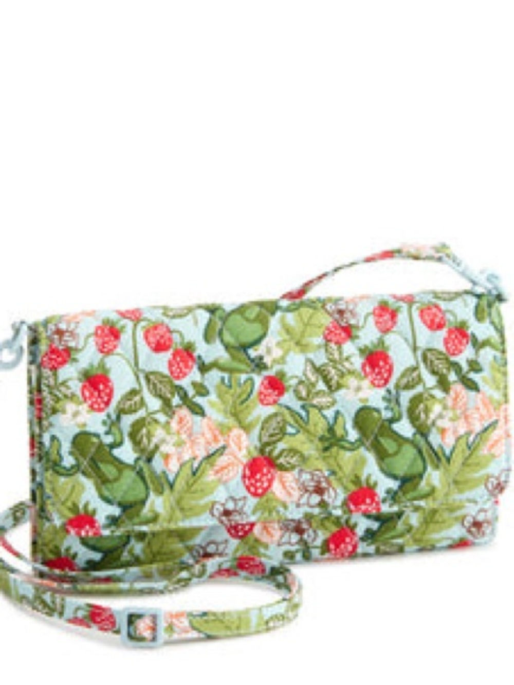 Vera Bradley Light Blue Floral & Strawberry Quilted Wristlet Crossbody
